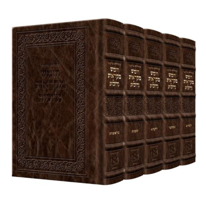 Czuker Edition Hebrew Chumash Mikra'os Gedolos Slipcased Set Signature Leather - Royal Brown (Leather Royal Brown)