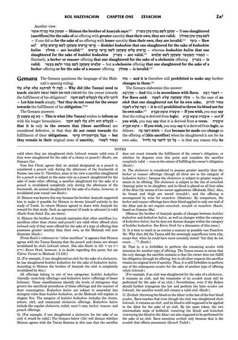 Schottenstein Daf Yomi Ed Talmud English [#55] - Zevachim 1 (2a-36b) with Menukad Tzuras HaDaf (Daf Yomi Size Nikkud)