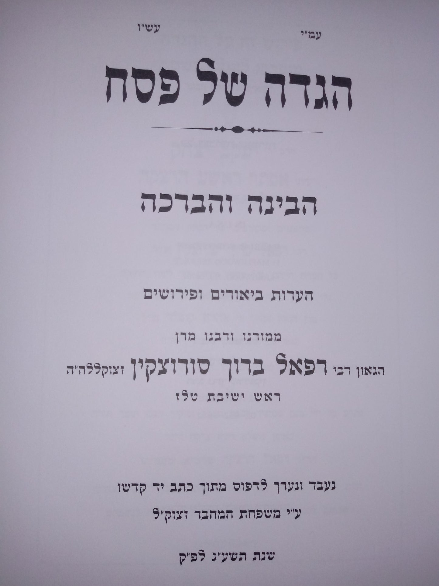 Haggadah Shel Pasach - Habina ve'Habrachah  - הגדה של פסח - הבינה והברכה